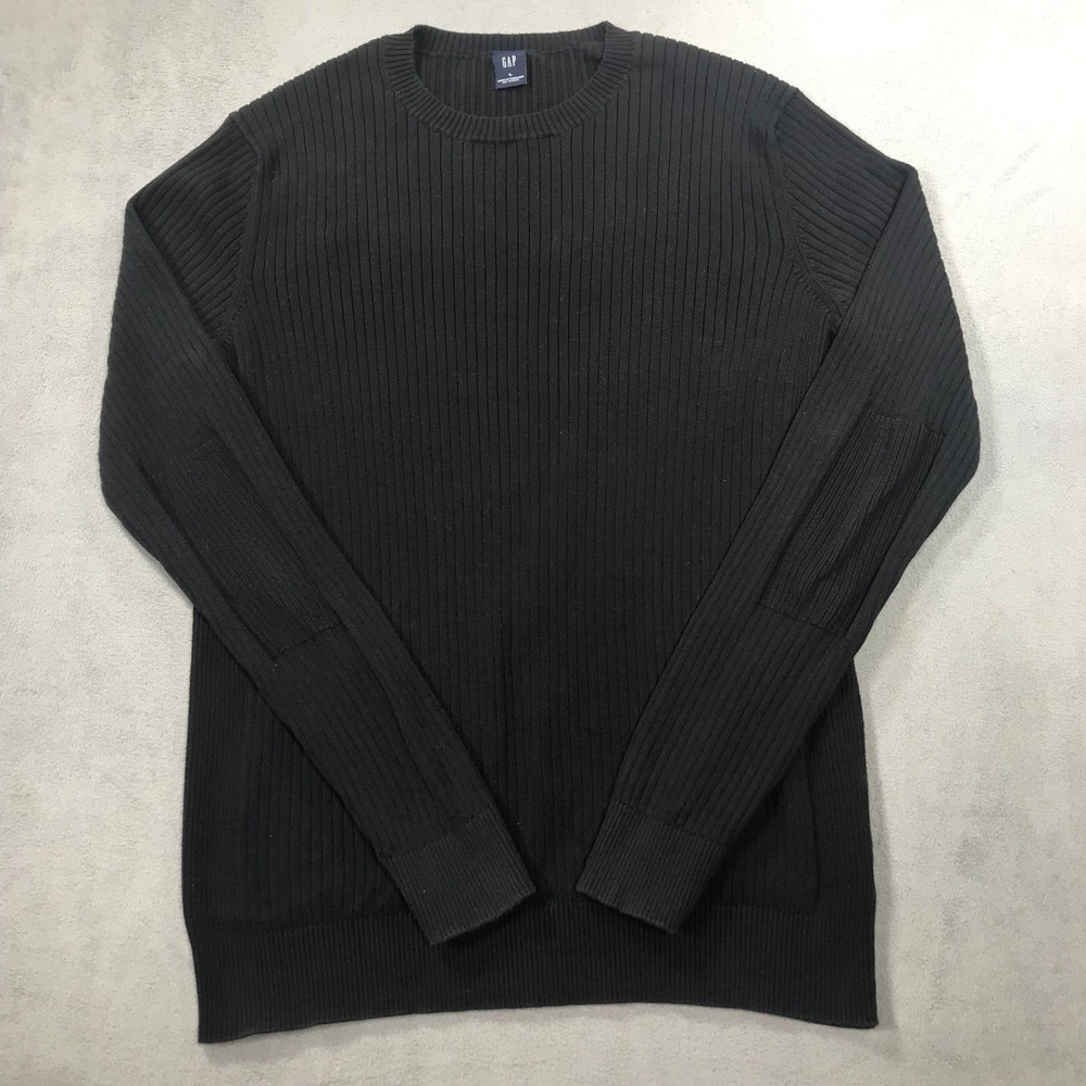Gap Mens Vintage Y2K Ribbed Crewneck Sweater Black Cotton Preppy Large